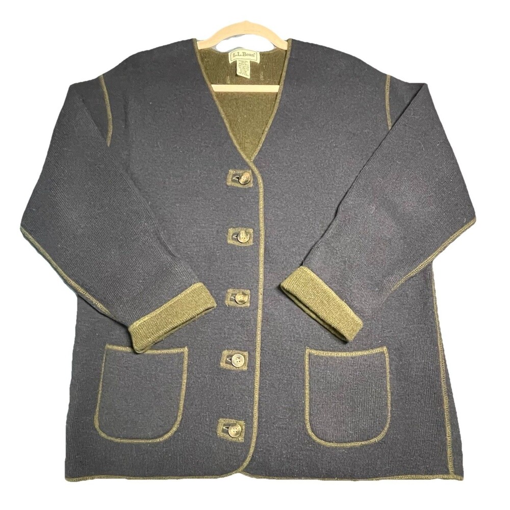 Women's Vintage LL‎ Bean Navy Knit Button Lamb's Wool Chore Sweater M Medium